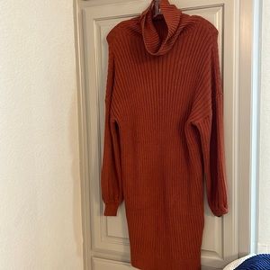 Orange cowl neck sweater dress